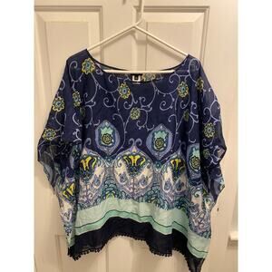 Talbots Women's Size Large Cotton Silk Blend Blue Pullover Blouse Top